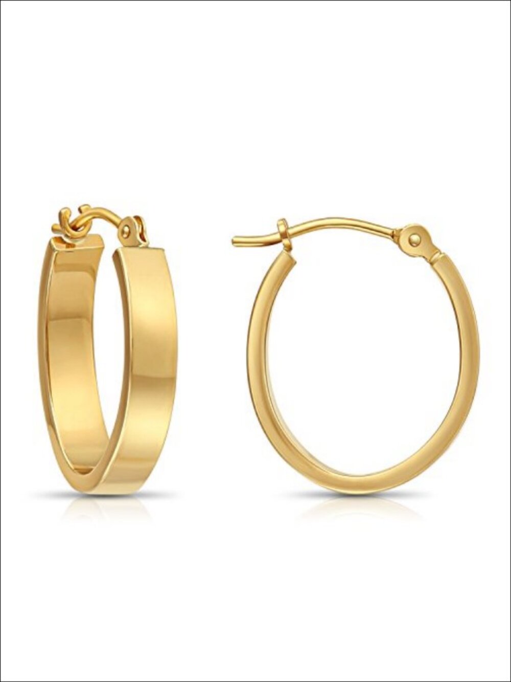 14k Yellow Gold Small Oval Flat Hoop Earrings Click-In Closure Lightweight